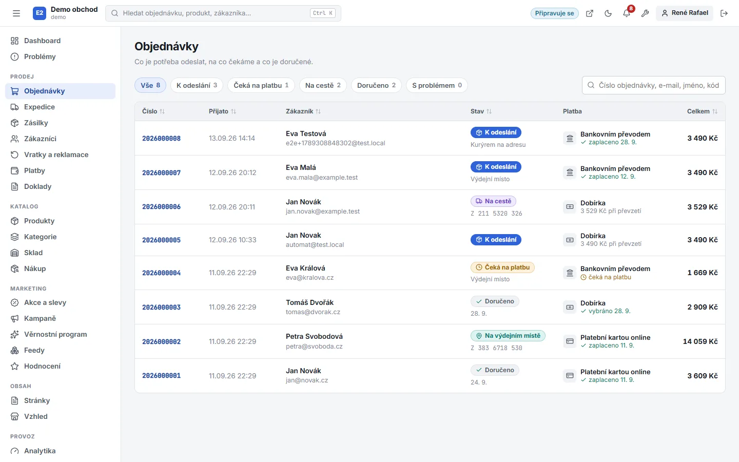 Administrace Buyshop – Objednávky (Světlý režim)